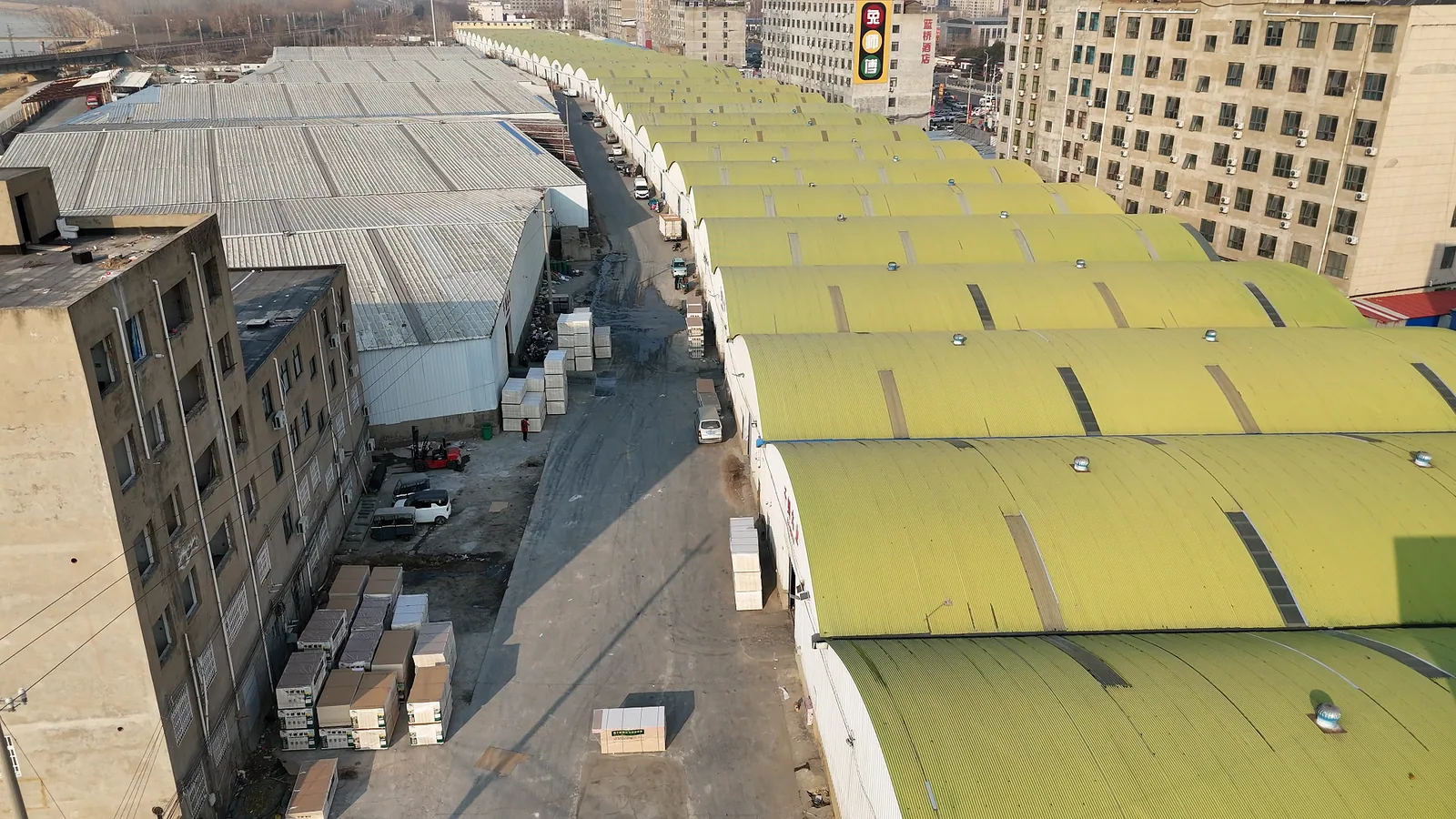 Aerial view of the Rongfu factory and warehouse compound