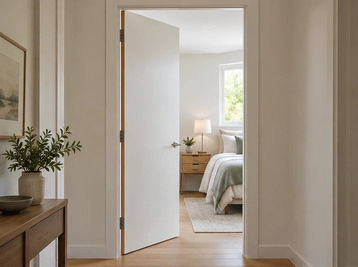 Plain flush door at a residential bedroom entrance