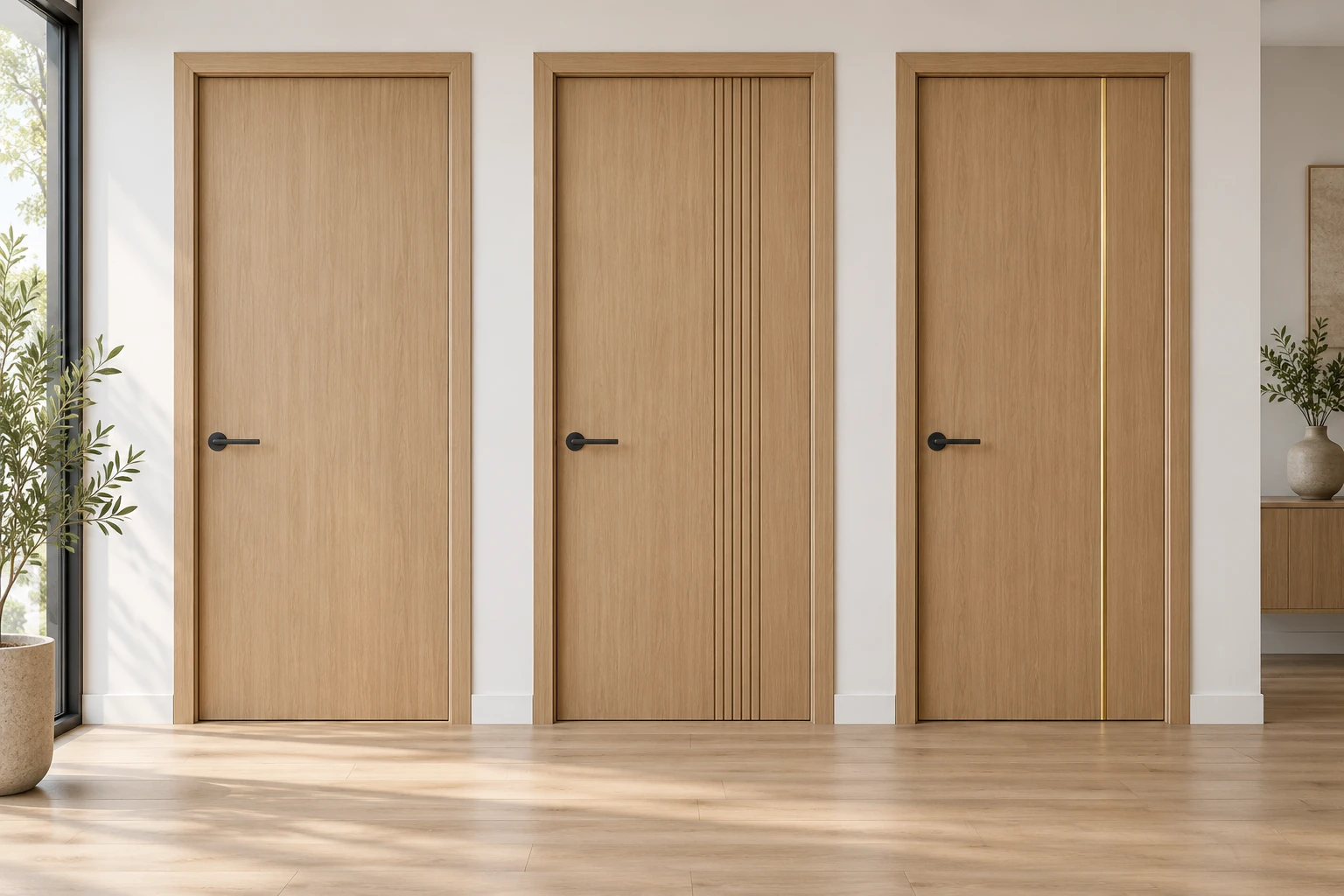 Interior flush doors with different face finishes